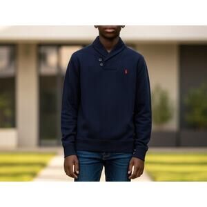 NWOT Boy's XL Polo Ralph Lauren Navy Fleece Shawl Collar Pullover Sweater Preppy